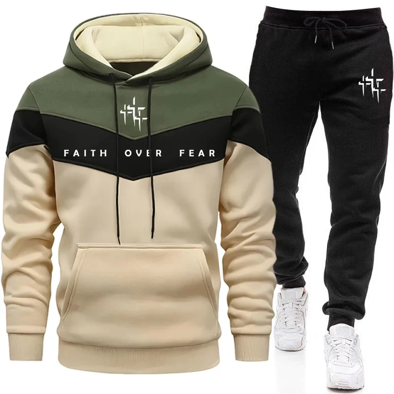 Winter Clothes - Faith Over Fear Men's Tracksuit Hooded