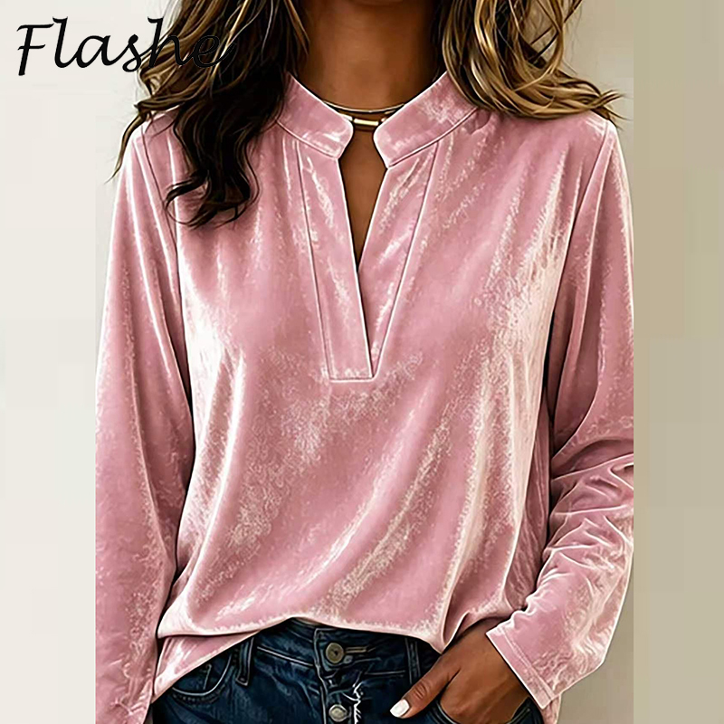 Winter Clothing Girls - Fashion Velvet Blouse Women Long Sleeve