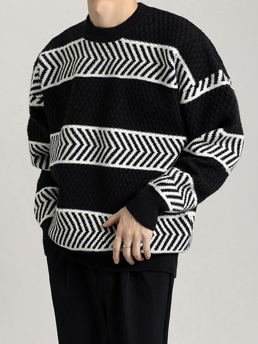 Casual Loose Stripes Pullover  - Winter Clothing Hong Kong ulasan dan harga