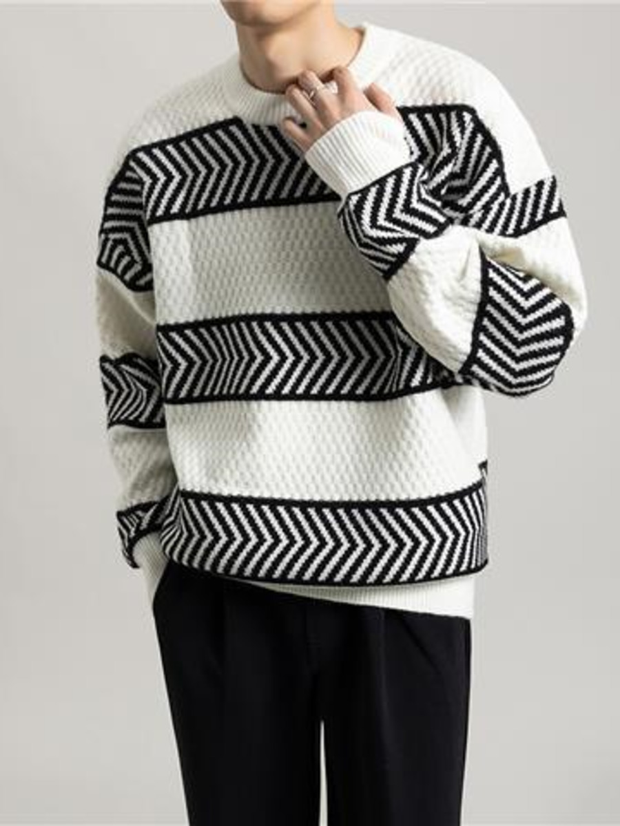 Casual Loose Stripes Pullover  - Winter Clothing Hong Kong ulasan dan harga
