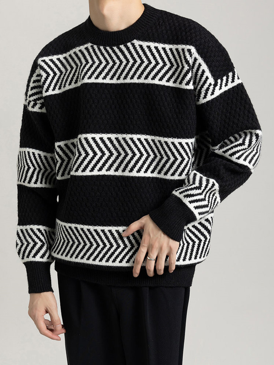 Casual Loose Stripes Pullover  - Winter Clothing Hong Kong ulasan dan harga