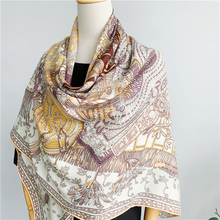 Silk Wool Scarf 135CM Luxury D - Winter Clothing Hong Kong ulasan dan harga